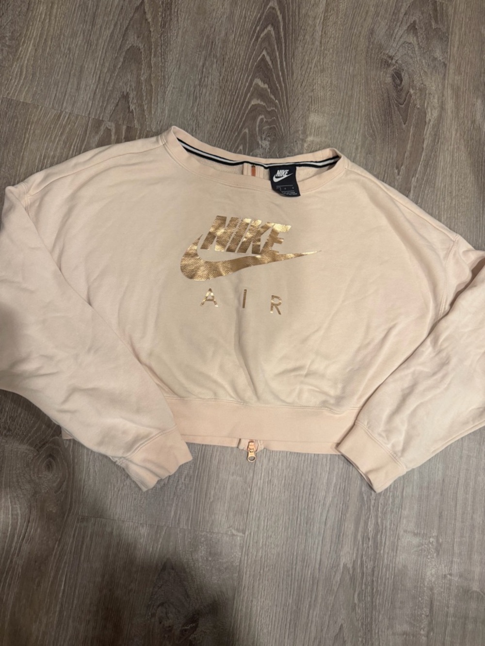 Nike Pink Cropped Sweatshirt with Gold Nike Air Logo